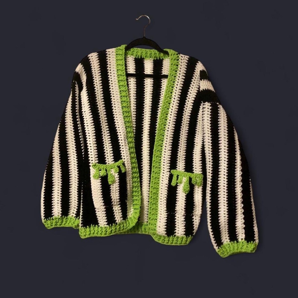crochet beetlejuice inspired cardigan